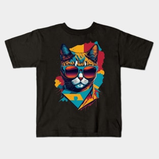 Retro Cool Cat: Vintage Vibes and Feline Flair Kids T-Shirt